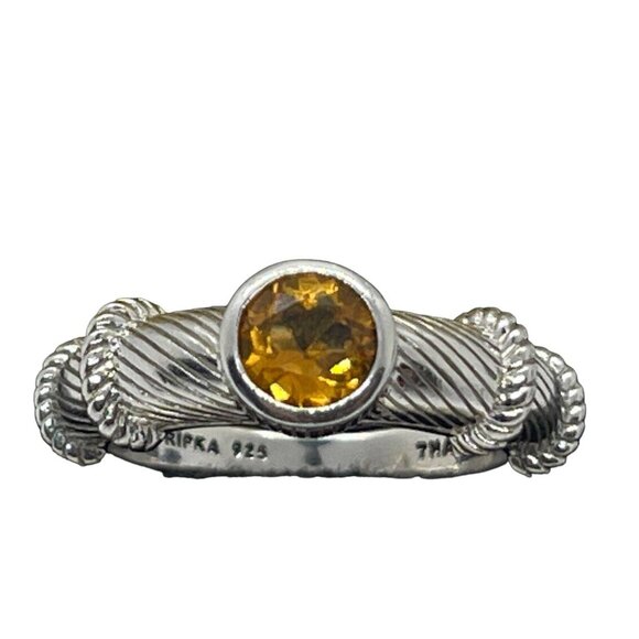 Sterling Silver Ring 925 Size 8 Judith Ripka Signed Band Citrine Thailand - Picture 1 of 6
